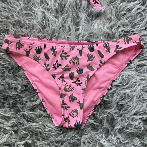 Cabana Del Sol Pink Cactus Leaf Print 2 Piece Bikini Set, S - Picture 11 of 13